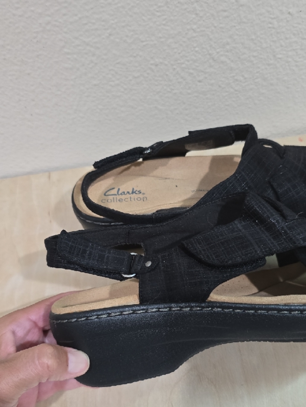 Clarks Black Woven Slingback Comfort Sandals - Picture 7 of 13